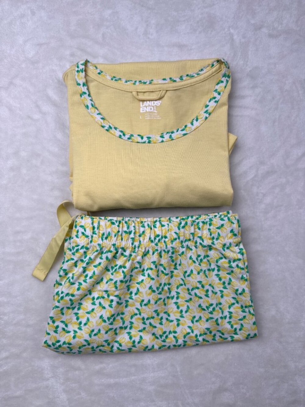 Lands End Womens Lemon Print Pajama Set Size L